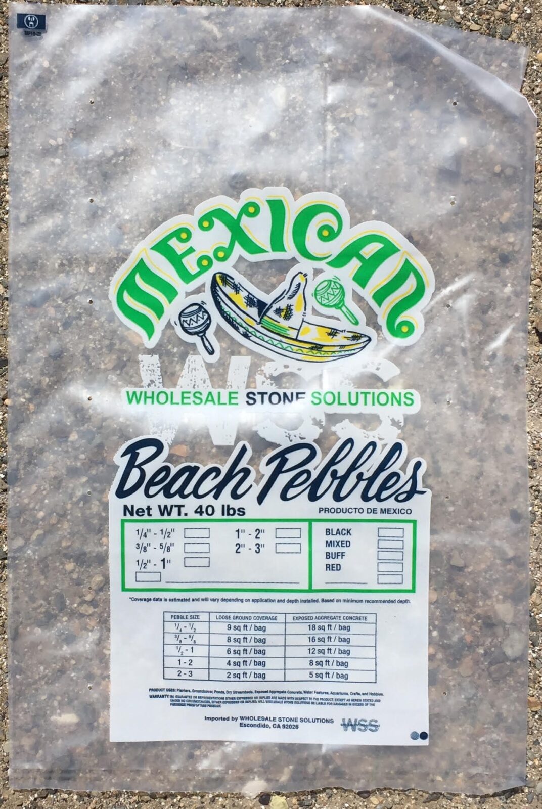 Wholesale Stone Solutions Branded 40# bag for Mexican Beach Pebbles